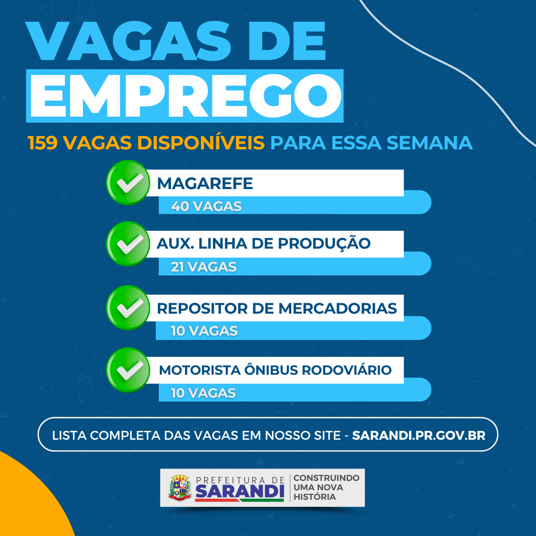 Agência do trabalhador de Sarandi inicia semana oferecendo 159 vagas de emprego